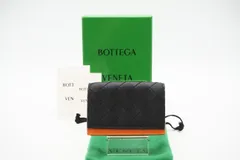 ★3日以内返品可★ 極美品 BOTTEGAVENETA ボッテガヴェネタ イントレチャート中 二つ折りカードケース 605720 カードケース ブラック オレンジ カーフレザー メンズ