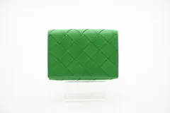 ★3日以内返品可★ 美品 BOTTEGAVENETA ボッテガヴェネタ イントレチャート中 レザー コンパクトウォレット パラキート 667036 三つ折り財布 グリーン レザー レディース