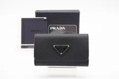 ★3日以内返品可★ 極美品 PRADA プラダ サフィアーノ トライアングル キーケース 1PG004 キーケース ブラック サフィアーノ メンズ
