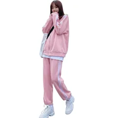 [ReiLuana] ジャージ レディース 上下 セット スウェット セットアップ ルーム ウェア 部屋着 ゆったり 人気 可愛い おしゃれ カジュアル スポーツ 長 袖 ズボン スエット 2点セット ジム 韓国 大きい 体型 カバー シン [ピンク] [L]