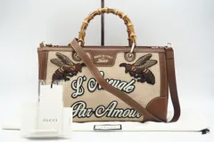 ★3日以内返品可★ 美品 GUCCI グッチ バンブー キャンバス×レザー 2WAYハンドバッグ 323660 2wayショルダーバッグ ベージュ ブラウン キャンバス レザー レディース