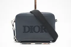 ★3日以内返品可★ 美品 Dior ディオール グレインドカーフスキン ロゴ刺繍 メッセンジャーバッグ ショルダーバッグ ネイビー レザー メンズ