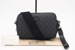 ★3日以内返品可★ 極美品 GUCCI グッチ GGスプリーム インターロッキングG クロスボディバッグ 703468 2wayショルダーバッグ ブラック グレー コーティングキャンバス メンズ