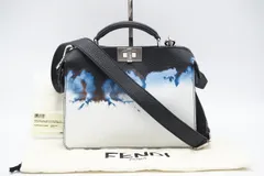 ★3日以内返品可★ 美品 FENDI フェンディ アイシーユー ピーカブー スモール 2WAYハンドバッグ 7VA530 2wayハンドバッグ ブラック ホワイト ブルー カーフレザー メンズ