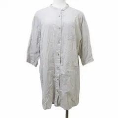 ミズイロインド mizuiro ind 美品 近年モデル ロングシャツ バンドカラー 7分袖 無地 パープル系 X