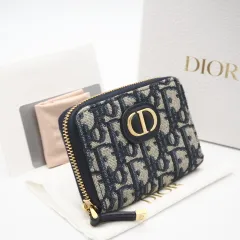 ★3日以内返品可★ 美品 Dior ディオール ディオール オブリーク ジャカード 30 Montaigne Voyageur コインケース スモール S2155UTZQ_M928 コインケース ネイビー グレー コットン ラムスキン レディース