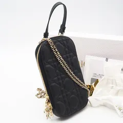 ★3日以内返品可★ 極美品 Christian Dior クリスチャンディオール カナージュ ラムスキン Lady Dior Call'in Dior フォンホルダー S0872ONMJ_M900 2wayショルダーバッグ ブラック ゴールド レザー