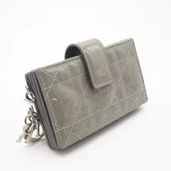 ★3日以内返品可★ 美品 Christian Dior クリスチャンディオール Lady Dior Jasmine カードホルダー S0074OVRB カードケース グレー パテントレザー レディース