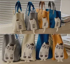 猫雑貨 猫刺繍 トートバッグ ショルダーバッグ 通学 通勤 選べる４色