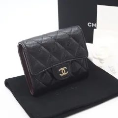★3日以内返品可★ 極美品 CHANEL シャネル マトラッセ スモール フラップ ウォレット AP0229 三つ折り財布 ブラック キャビアスキン レディース