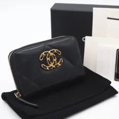 ★3日以内返品可★ 美品 CHANEL シャネル マトラッセ シャネル19 ジップコインパース AP0949 コインケース ブラック ラムスキン レディース