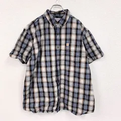 古着 used　Carhartt　カーハート　半袖ボタンダウンシャツ　チェック柄　オンブレチェック　青　ブルー　2XLサイズ【値引き交渉OK！】