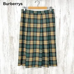90s Burberrys ヴィンテージバーバリーズ タータンチェック 総柄 ウール ひざ丈 プリーツスカート グリーンのサムネイル