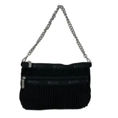 LESPORTSAC(レスポートサック) ハンドバッグ美品  - 黒×シルバー チェーンハンドル/編み込み