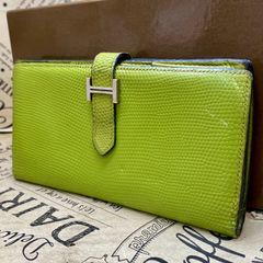 良品】 エルメス HERMES 長財布 べアン フラップ レザー グリーン 