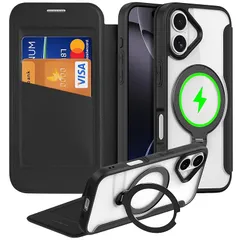 【新品】 JCGOOD iPhone 17 ケース 手帳型 MagSafe対応 背面透明 隠しリングスタンド 回転対応 いphone 17 ケース 手帳 カード収納 アイフォン 17 ケース マグセーフ ワイヤレス充電 カード入れ マグネット式 レザー ス 0