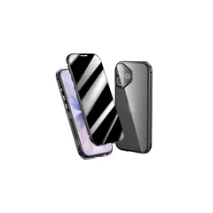 【新品】 ロック付き 覗き見防止 iPhone17 用 ケース フルカバー カメラ保護 全面カバー ロック式 アルミバンパー マグネット式 アイフォン17 ガラスケース 全面保護,ブラック 1