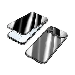 【新品】 iPhone 17 Air 用 ケース 覗き見防止 全面カバー マグネット式 両面ガラス 一体型ガラスフィルム付き カメラ保護 ロック付き アイフォン17air 対応 フルカバー アルミバンパーケース,ブラック 1