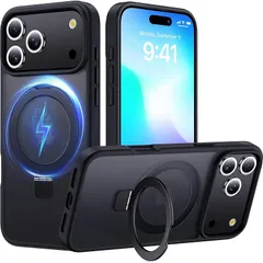 【新品】 Aunote 対応 iPhone 17 Pro Max ケース【横縦両立しスタンド】米軍MIL規格 MagSafe対応 半透明マット 高耐久性 指紋防止 耐衝撃 強磁力リング スマホケース いPhone17promax 用 ケース ブラック 0