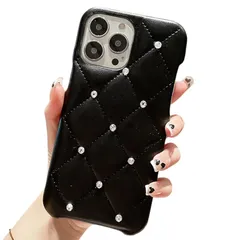 【新品】 La caph キルティング風 ビジュー付き iPhone用ケース ブラック 上品 おしゃれ かわいい 衝撃吸収 13-17シリーズ対応 (17) 1