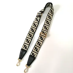 美品　フェンディ　FENDI　ストラップユー　ショルダーストラップ　キャンバス×レザー　FF柄　ズッカ柄　ロゴ　ブラック　ホワイト　317