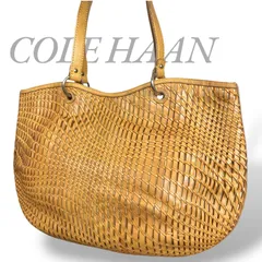 【MY0496】Cole Haan コールハーン 籠 かご トートバッグ レザー 編み上げ メッシュ 肩掛け 大容量 A4収納 キャメル レディース