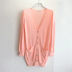 美品✨ アース ミュージックアンドエロコジー earth music & ecology カーディガン シアー 薄手 Vネック 長袖 貝殻ボタン 軽やか 羽織り レイヤード きれいめ カジュアル フェミニン 大人可愛い ナチュラル コーラル サーモンピンク