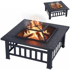 Bonarca ファイヤーピット fire pit 大型 卓上 焚き火台【幅約81cm】 焚火 蓋付き 屋外 テーブル 網 囲炉裏 囲炉裏テーブル 灰 キャンプ グリル バーベキュー コンロ 炭 薪 ストーブ 暖炉 四角 キャンプ アウトドア BBQ キャンプ