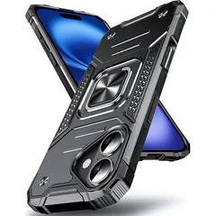 【新品】 DASFOND iPhone 17 用 ケース 360度回転メタルリングキックスタンド付き 米軍MIL 耐衝撃 強化PCハードバック 傷つけ防止 スマホケース アイフォン17 カバー 6.3 インチ ブラック 0