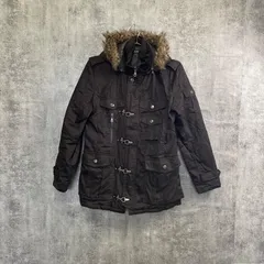 【T-433】InTheAttic L ダッフルコート メンズ ブラック ファーフード 中綿ジャケット ミリタリーコート 冬アウター フード付き 古着 カジュアル 防寒