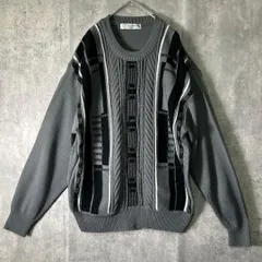 3D knit sweater gray black patterned  美品 3D ニット グレー 黒パターン セーター L