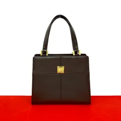 極 美品 YVES SAINT LAURENT イヴ・サンローラン ヴィンテージ YSL ロゴ 金具 カーフ レザー 本革 ハンドバッグ ブラウン 茶 23946