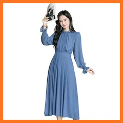 【新品】 [Collecala] 冬ワンピース 大人かわいい 30代 40代 50代綺麗めセミフォーマル 韓国上品およばれワンピース dress for women 黒2XLリングスリーブ レディース ミセス 50 代 オフィスカジュアル ブルードレス 0