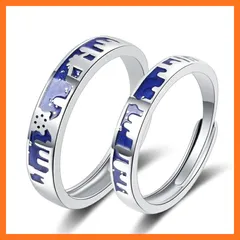 【新品】 [Deelfel] フリーサイズ リング ペア 2個セット 男女 ブルー 天空の城指輪 シルバー925 純銀 金属アレルギー対応 サイズ調整可能 婚約指輪 結婚指輪 プレゼント おしゃれ アクセサリー 0