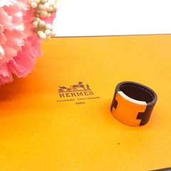 エルメス オープンリング コンビリング ゴールドxブラックレザー 12号 