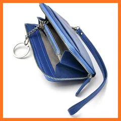 【新品】 [Global Premier] ミニ財布 レディース L字ファスナー 本革 小さい財布 小銭入れ キーリング ストラップ付 (ロイヤルブルー) 1
