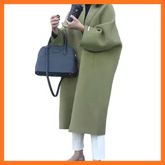【新品】 【1/2style】ノーカラー ローブリバー ロングコート ジャケット風アウター シンプル無地 通勤ビジネス レディース (JP, アルファベット, XL, グリーン) 0