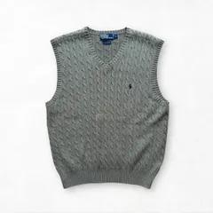 90s ポロラルフローレン コットンニットベスト モスグレー