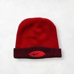 90s NIKE ニットキャップ ビーニー 赤×黒 オーバルロゴ