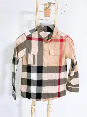 (ジュニア8Y/128CM)バーバリージュニアチェック綿100％ポケットカラ―長袖シャツ