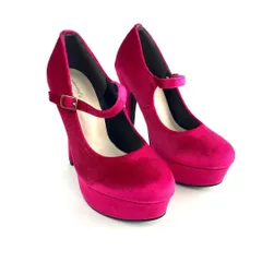 新品 13cmヒール美脚メイクストラップパンプス ベロアピンク 22.5cm