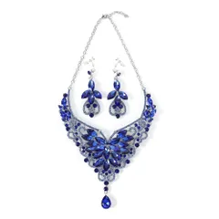 [ＫＫ　Ｓｏｌｉｓ] バタフライモチーフクリスタルネックレスイヤリングセットネジバネ式シリコンパッド付きブライダル演奏会発表会ダンス大ぶり (ブルー・イヤリングセット) [イヤリングタイプ　サファイアブルー]
