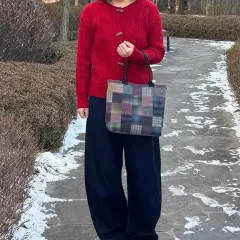 10% セール) キルト完成品 チェック パッチワーク トートバッグ