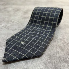 【Burberry】ホースロゴ入りチェック柄ネクタイ　ネイビー　紺色　ビジネス向け　シンプル　バーバリー　日本製