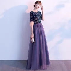 結婚式ドレス 披露宴 演奏会 イブニングドレス  パーティードレス  ロングドレス Aライン キラキラ パープル