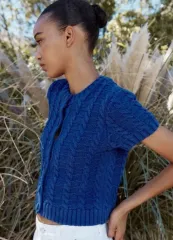 @在庫処分@ 新品 ザラ ショート スリーブ ニット カーディガン 青 M