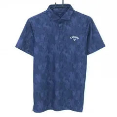 【超美品】キャロウェイ 半袖ポロシャツ ネイビー サボテン総柄 ロゴ刺しゅう メンズ M ゴルフウェア Callaway