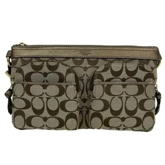 COACH(コーチ) ウエストポーチ美品  シグネチャー柄 カーキ×ブロンズ レザー