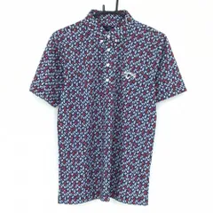 【超美品】キャロウェイ 半袖ポロシャツ ネイビー×レッド 総柄 ボタンダウン ロゴ刺しゅう メンズ M ゴルフウェア Callaway