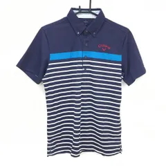キャロウェイ 半袖ポロシャツ ネイビー×白 ボーダー ロゴ刺しゅう ボタンダウン メンズ M ゴルフウェア Callaway